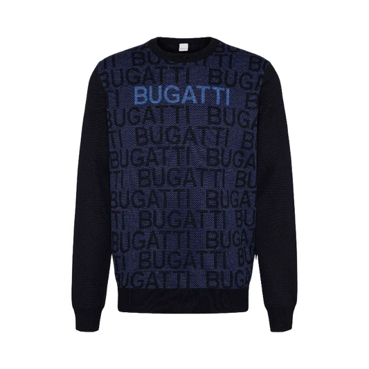 Bugatti Crew-neck jumper With herringbone pattern in navy